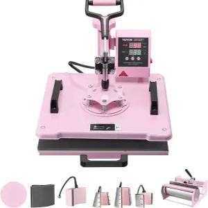 VEVOR 8 in 1 열 프레스 기계 콤보와 30 OZ 텀블러 모자 12x15 인치 티셔츠 캡 유리 캔 머그잔 접시(핑크)