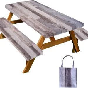 피크닉 테이블 커버(벤치 커버 포함) 농가 방수 방풍 기능이 있는 야외 테이블보(탄성 직사각형 테이블보