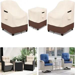 라일리티 야외 가구 커버 방수 600D 헤비 듀티 파티오 3피스 세트 2인용 의자 및 사이드 커피 테이블