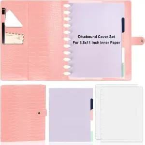 PU 가죽 디스크바운드 커버 세트 8.5X11인치 레터 크기 5탭 컬러 인덱스 분할기 2매 바인더 프로스팅 악어