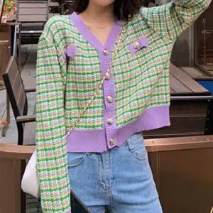 패션스타일 골드버튼 가디건 트위드