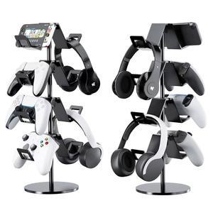 카라나바 컨트롤러 홀더 4 티어, 헤드폰 스탠드 - Xbox PS5 PS4 스위치 프로용 조절식 헤드셋 게이머용 게임 액세서리 보관함, 책상/바닥(블랙)