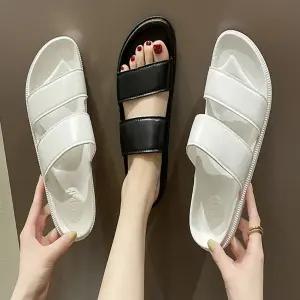 남녀 두줄 스트랩 깔끔한 여름 슬리퍼 웨지 뮬 Idx7+7hYJ