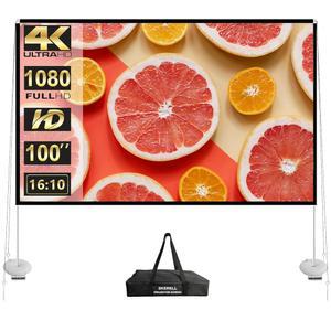 스탠드 100인치 야외 프로젝터 스크린: 휴대용 프로젝션 스크린 16:10 4K HD 영화 스크린, 가정용 뒷마당 극장용 캐리백 포함