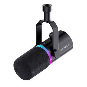 FEELWORLD PM1 XLR USB 다이내믹 마이크 팟캐스트 녹음용 PC 컴퓨터 게임 라이브 스트리밍 보컬 보이스 오버, 음성 차단 기능이 있는 스튜디오 메탈 마이크, RGB