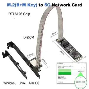 5GBase-T 1 포트 5000Mbps M.2 b 키 M 키-PCIe 5gb 이더넷 카드 RTL8126 RJ45 LAN 컨트롤러