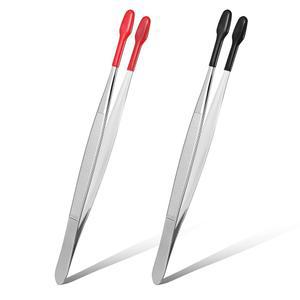 2PCS 6인치 고무 팁 핀셋 실리콘 공예용 스테인리스 포스프 전자 긴 도장 코인용 플랫 스틸 코팅 취미 공예 핀셋, 산업 비마링 주얼리
