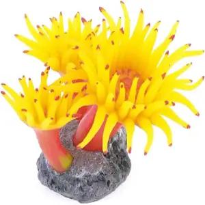 JDYYICZ 콘크리트 베이스 실리콘 산호 말미잘 수족관 식물 장식 노란색