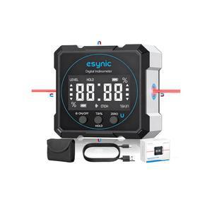 USB-C 충전식 디지털 경사계 레벨 IP54 워터푸프 4면 마그네틱 각도 게이지-자동 꺼짐 백라이트 LCD 디스플레이( 레벨: 클래스 II)를 갖춘 eSynic 파인더