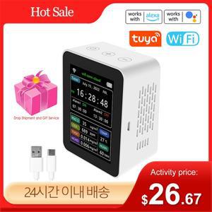 Tuya 공기 품질 모니터 감지기 6In1 WiFi 스마트 CO2 PM2.5 TVOC CH2O 온도 습도 모바일 폰 APP 리모컨