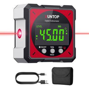 (클래스 2, 1mW 출력)가 장착된 XUNTOP USB 충전 디지털 앵글 파인더 레벨 박스, 걸이 장식용 4면 강력 자기 게이지 IP54 방수 경사계