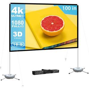 휴대용 프로젝터 스크린 야외 영화: 접이식 후면 4K 프로젝션 스탠드 캠핑 여행 뒷마당 비디오 100인치