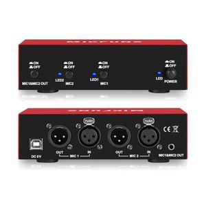 마이크펀스 MC 뉴 2채널 48V 팬텀 전원 공급 장치(3.5mm 오디오 케이블 포함), 콘덴서 마이크 음악 녹음 장비용 인터페이스 연결(MC2 레드)