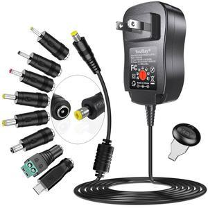 SoulBay 24W 범용 AC/DC 어댑터 12V 9V 7.5V 6V 5V 4.5V 3V LED 스트립 라이트 카메라 키보드 스피커 스케일 레코더 마사지기, 2A 출력용 플러그 8개 포함