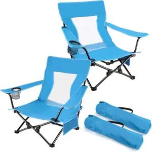 조이페어 비치 캠핑 의자(2팩) 야외 접이식 잔디 의자 낚시용 팔걸이가 있는 튼튼한 휴대용 스포츠 파티오