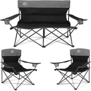 랜마운틴 3피스 휴대용 캠핑 의자 세트 컵 홀더가 있는 접이식 잔디 야외용 튼튼한 편안한 가족 하이킹