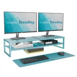 Simple Trending 2단 금속 듀얼 모니터 스탠드 라이저, 컴퓨터 사무실 데스크탑 오거나이저, 모니터 2개,