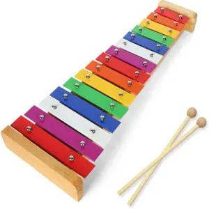 초보자용 망치 2개가 있는 LOLYSIC 15톤 실로폰 글로켄스필 컬러풀 나무 실로포노 악기