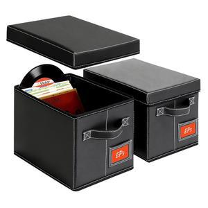 요요부 2팩 7인치 비닐 레코드 보관함 u2013 블랙 인조 가죽 홀더 및 케이스, 싱글, EP, 롤 액세서리용 뚜껑 컴팩트 포함