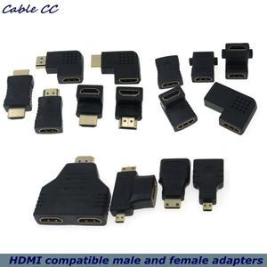 마이크로 미니 소형 HDMI 호환 90도 직각 어댑터 270도 남성-여성 팔꿈치 커넥터