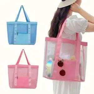 메쉬 숄더백 토트백 방수 비치가방 수영장용 그물 바캉스 가방 해변용 젤백