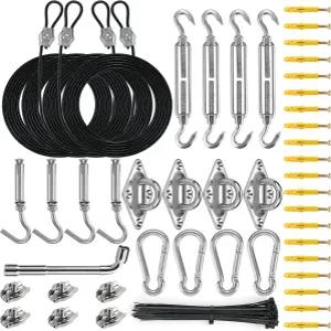 ZNELLY 선쉐이드 세일 하드웨어 키트 길이 10피트 연장 나일론 와이어 로프 4개 삼각형 직사각형 그늘막