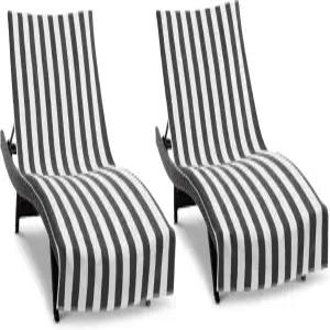 아크라이트 캘리포니아 체이스 라운지 커버 - 2팩 해변 수영장 야외 의자용 포켓 홀더가 있는 스트라이프