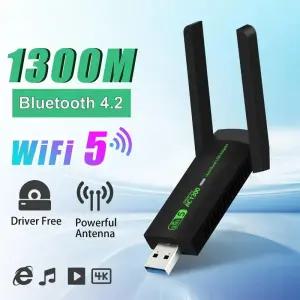 USB 3.0 와이파이 어댑터 1300Mbps 네트워크 카드 듀얼 밴드 2.4G 5GHz 블루투스 4.2 데스크탑 노트북 PC용