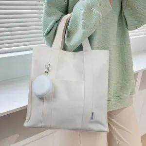 베이직 디자인 원형 파우치 키링 포함 캔버스 에코백 HXs7+6rPW