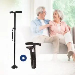 (옵션 단일옵션)초경량 어르신 지팡이 휴대용 접이식 지팡이 높이 조절 4발 안전