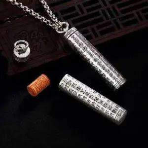 S990 실버 불경 만트라 각인 팬던트 개방형 목걸이 WFFV9FX