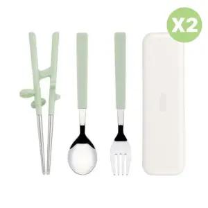 스텐 오른손 연습용 젓가락 케이스 세트 민트