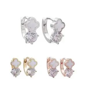 FE175 esg3462 화이트꽃 큐빅 실버도금 원터치 귀걸이 WFFRYXD