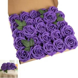 랜즈다운스 퍼플 인조 꽃 실크 로즈 25개 집 장식 파티 정원 센터피스 DIY 웨딩 부케 ( 딥 )