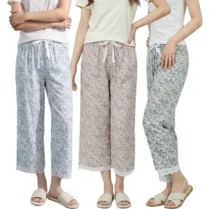 인견 장미 레이스 잠옷 바지 8부 여자 꽃무늬 프릴 파자마 여성 홈웨어 하의