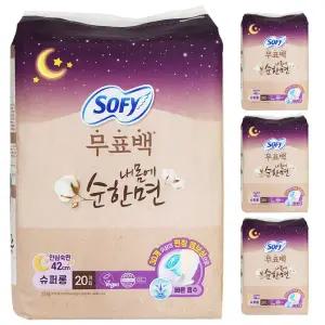 쏘피 내몸에 순한면 안심숙면 슈퍼롱 42cm 날개형 생리대 20개입 4팩