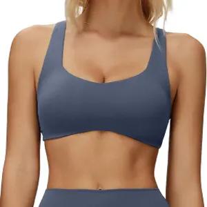 여성용 스포츠 브라 크리스 크로스 백 패딩 스트래피 러닝 탈착식 컵 포함 피트니스 요가 바 운동 크롭탑