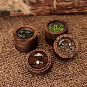 우드박스 발렌타인데이 원형 나무 반지 상자 이중 슬롯 단일 선택 가능 정리 결혼 보관에