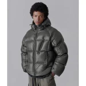 무신사스탠다드 시티 레저 시어 립스탑 후디드 다운 숏 패딩 재킷 그레이 1631732
