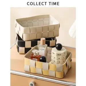 체크 가죽 바구니 탕비실 그리드 보드 다용도 체커 보관 수납바구니 화장대