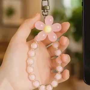 [셀러허브]데이지 플라워 비즈 키링 휴대폰 가방용 장식 스트랩 (S44366783)