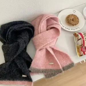 앙고라 모직 배색 니트 머플러 울 목도리 겨울 가을 여성 단색 포근한 스카프 여자