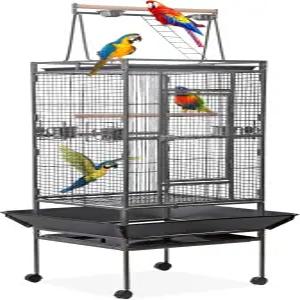 HSM 68인치 연철 대형 새 비행 케이지 아프리카 회색 앵무새 코카티엘 선 콘큐어 러브버드용 롤링 스탠드