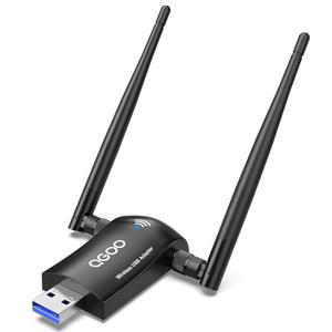 데스크톱 PC용 무선 WiFi 어댑터 - QGOO AC1300Mbps USB 3.0 네트워크 동글, 5dBi 고이득 듀얼 안테나, 2.4GHz / 5GHz 밴드, 노트북 컴퓨터 호환 Windows11 10