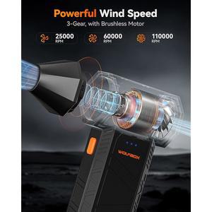 WOLFBOX MF50 먼지 실외 공기 충전이 초강력 조절식 3단 미니 자동차용 전기 110000RPM 송풍기 컴퓨터 집진기 가능한 고속 키보드 집진기 송풍기 압축