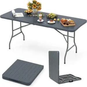 고플러스 6피트 플라스틱 접이식 테이블 350파운드 실내용 야외용 헤비 듀티 휴대용 HDPE 테이블탑 손잡이