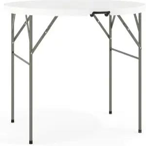 플래시 가구 프리먼 4인치 원형 플라스틱 접이식 손잡이 실내/외 행사용 테이블 흰색