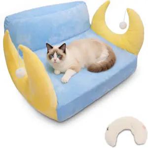 부드러운 베개가 있는 모이모 고양이 소파 지지견 탈착식 커버가 귀여운 달 모양 24인치