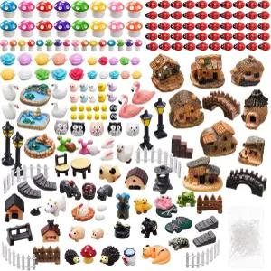 동물 미니 하우스 및 DIY 인형집 장식 미니어처 피규어 마이크로 조경 정원 키트를 포함한 200개의