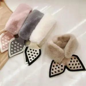 도트 패턴 리본 미니 퍼 머플러 목도리 여성용